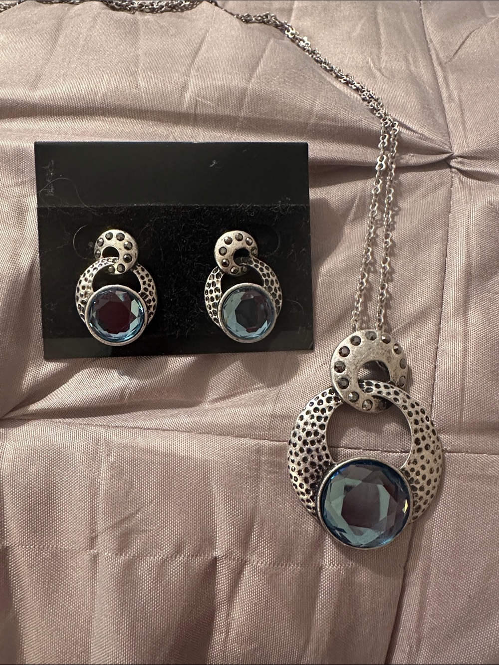 Lia Sophia Kiam Family necklace and earrings set.  Beautiful blue stone